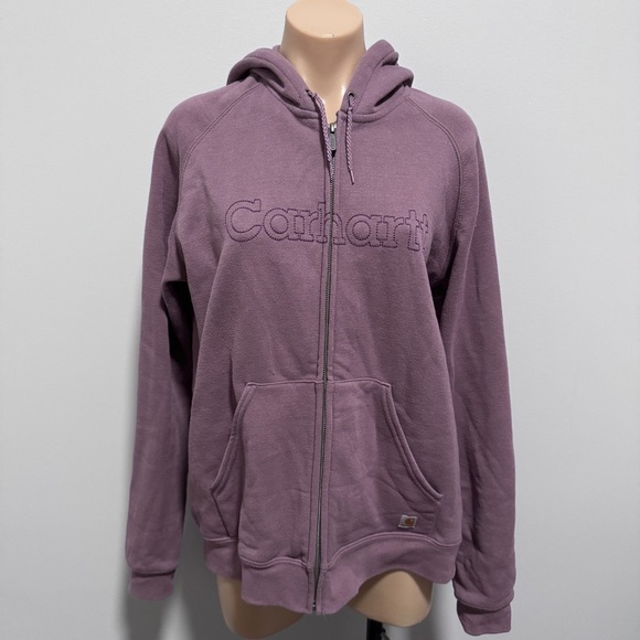 Carhartt Zip Up Logo Hoodie Jacket Purple Large - Picture 1 of 5